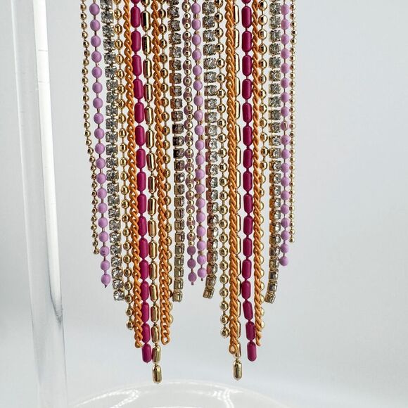 Vintage Beaded Rhinestone Chandelier Earrings Pink Timeless Glamour Retro Chic - Picture 6 of 10